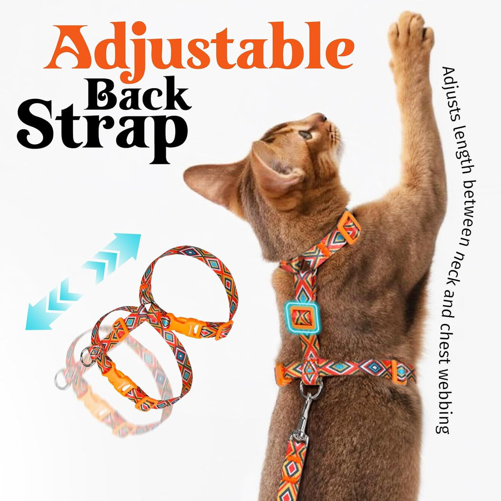 Dooradar Cat Harness and Leash Set, Adjustable Pet Straps, Orange & Black
