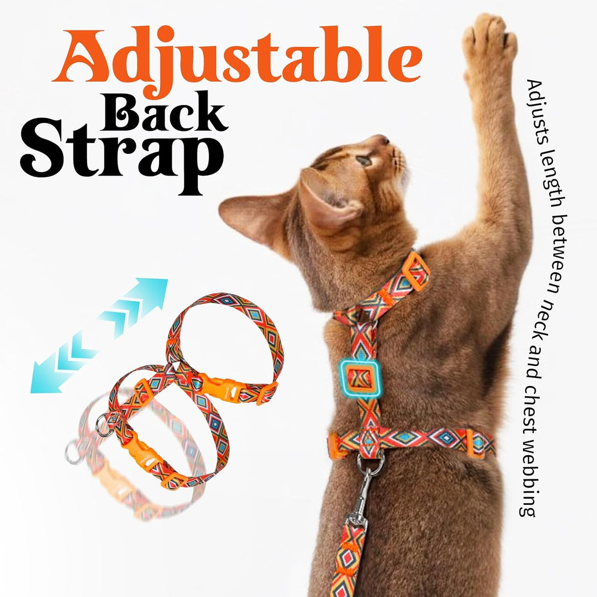Dooradar Cat Harness and Leash Set, Adjustable Pet Straps, Orange & Black