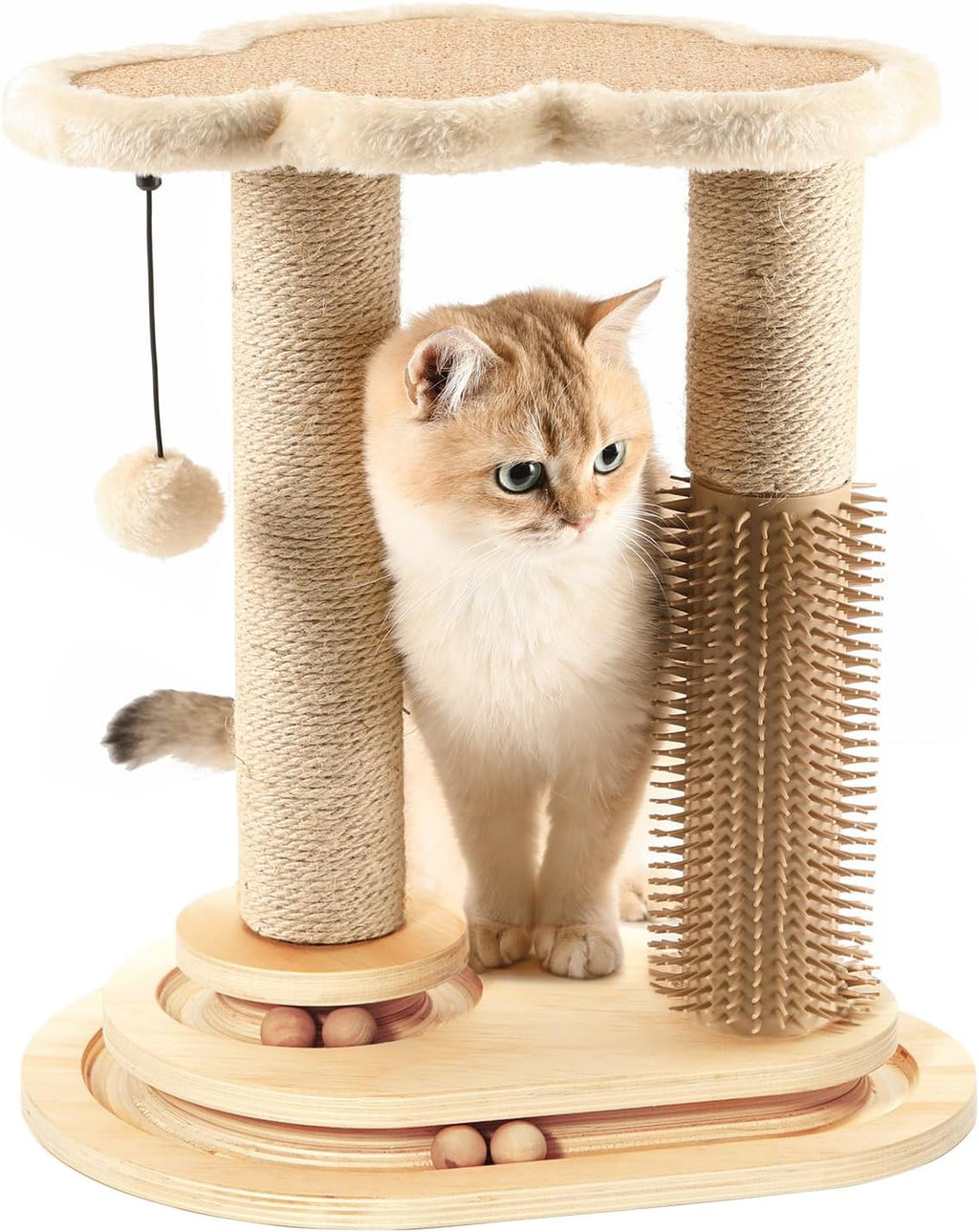 Made4Pets Kitten Toy Scratching Post with Self Groomer for Indoor Cats