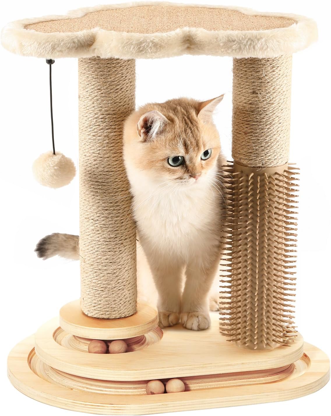 Made4Pets Kitten Toy Scratching Post with Self Groomer for Indoor Cats