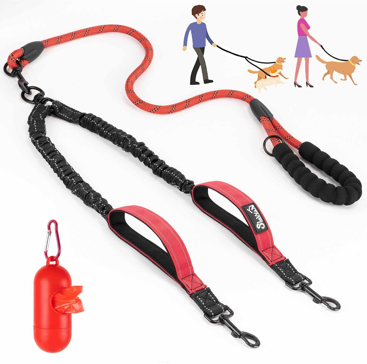 Lukovee Double Dog Leash, Heavy Duty Lead, No Tangle, M