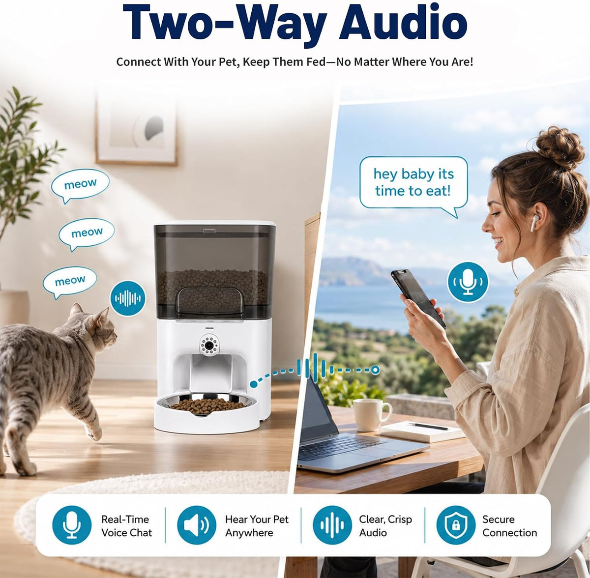 Automatic Cat Feeder, 6L Cat Food Dispenser for Cats & Dogs