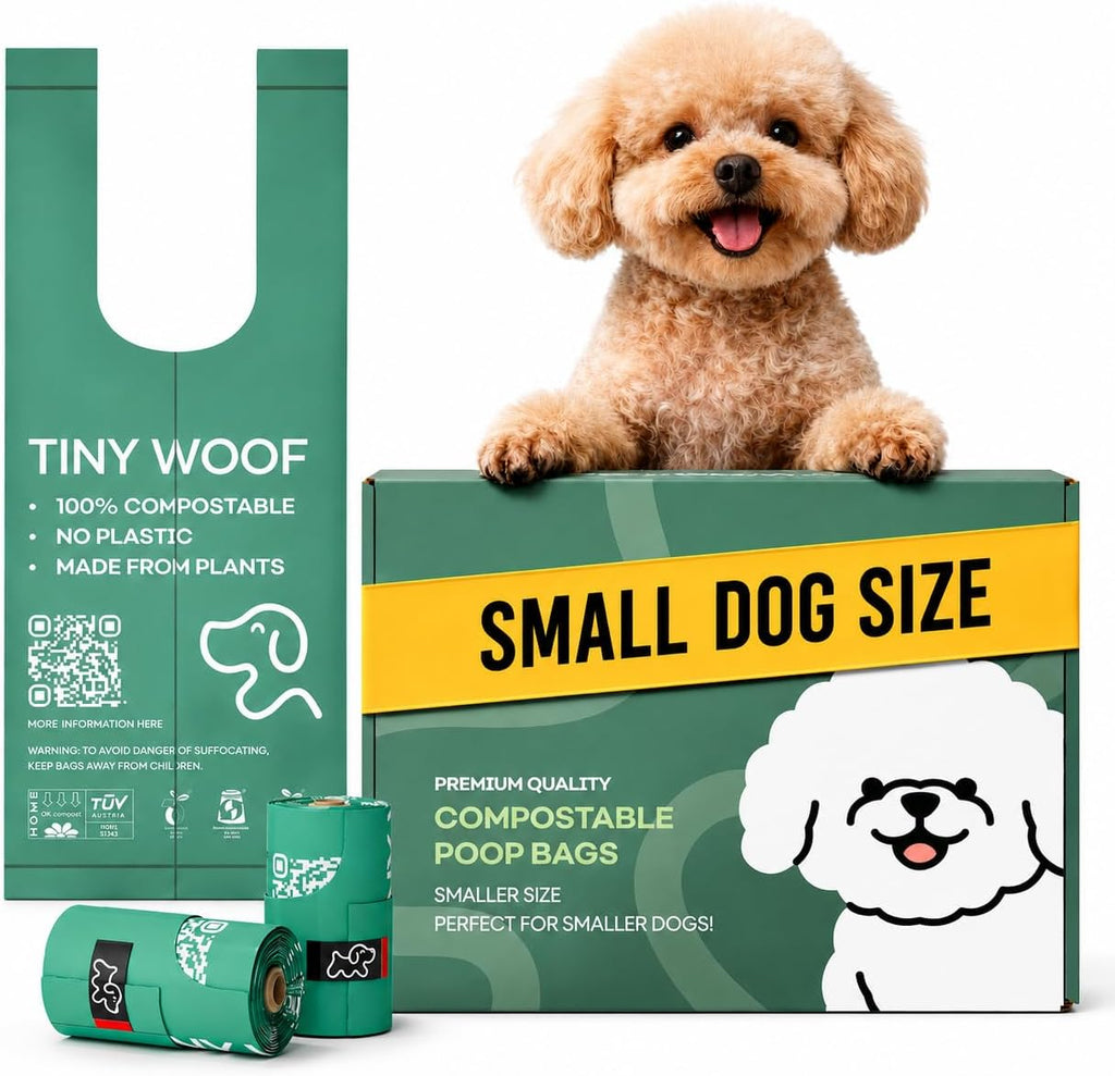 Small Dog Poop Bags, Compostable Plant-Based Waste Bags with Tie Handles, 24 Rolls (360 Count), Leak-Proof, Sized for Chihuahua, Pomeranian, Toy Poodle and Puppies
