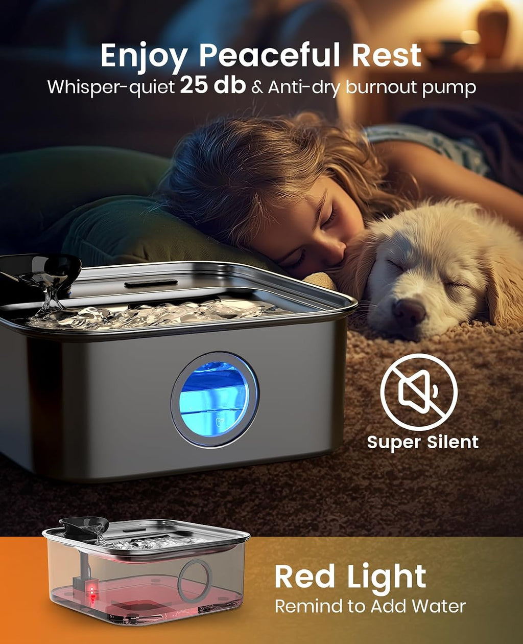 oneisall 10L/2.6Gal Dog Water Fountain for Large Dogs (with 6 Filters)