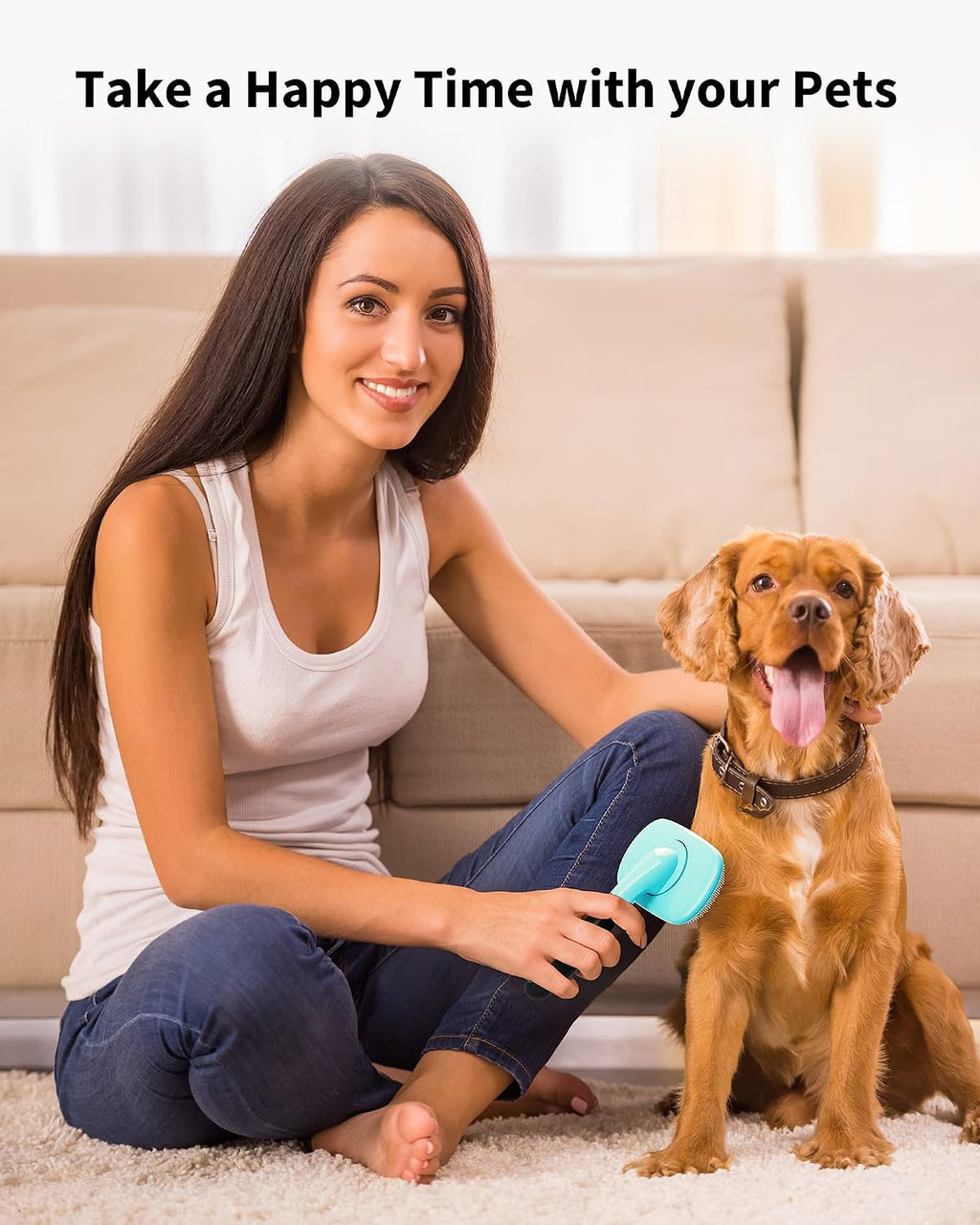 Glendan Dog & Cat Brush- Slicker Pet Brush- Shedding Grooming Tools (Blue)