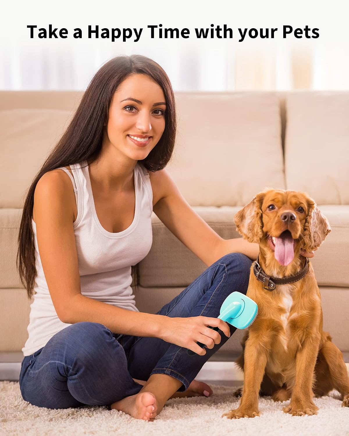 Glendan Dog & Cat Brush- Slicker Pet Brush- Shedding Grooming Tools (Blue)
