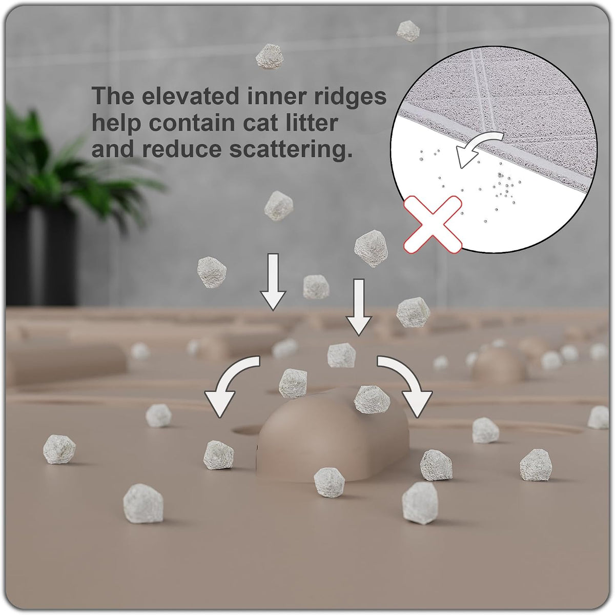 OHMO Large Cat Litter Mat, 31.5x23.6 Silicone Trapping Mat Beige | for Kitty Litter Box, Easy Clean, BPA Free Rubber, Center Litter Collection, Easy Pour-Back, Waterproof, Odor-Resistant