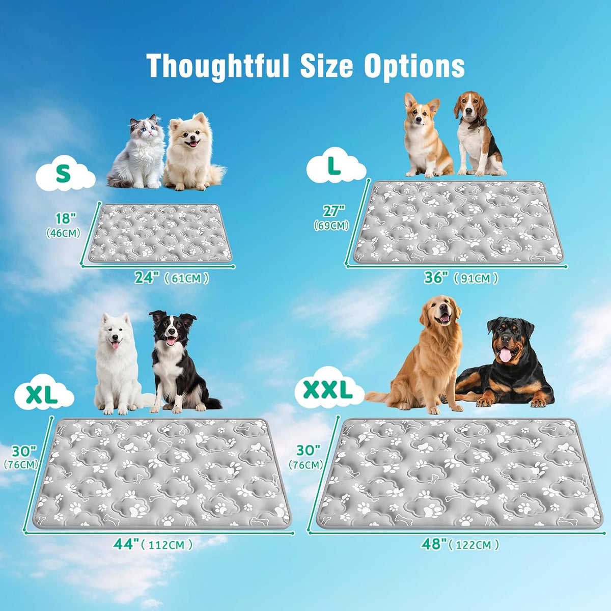 Dog Cooling Mat, Extra Large Cooling Dog Bed Mat for Indoor & Outdoor, Q-Max>0.5, Machine Washable Non-Toxic Portable Pet Cooling Pad for Kennel, Crate, Car - XL(44" x 30") - Grey