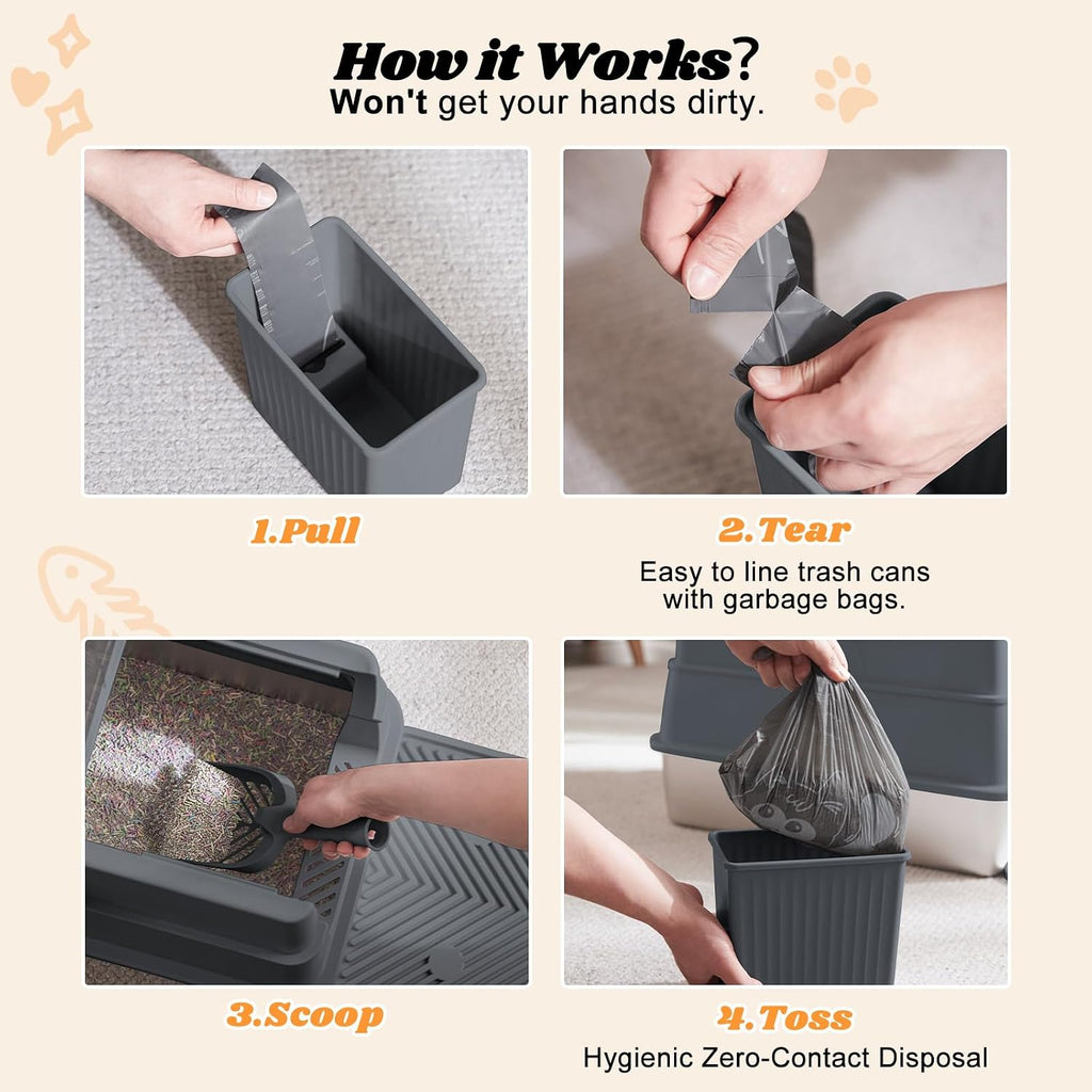 AIPERRO Enclosed Stainless Steel Cat Litter Box with Lid High Sided | Enclosure FILP-Top Metal Litter Boxes with Scoop Set for Big Cats | Odor‑Resistant | Non-Sticky, Anti-Leakage & Easy Cleaning