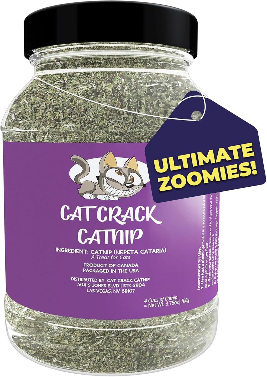 Cat Crack Catnip, Zoomie-Inducing Cat Nip, 100% Natural North American Made | 100% Natural, Safe & Non-Addictive Catnip Treats Used to Supplement Cat Nip Toys, Spray, & Accessories (4 Cups)