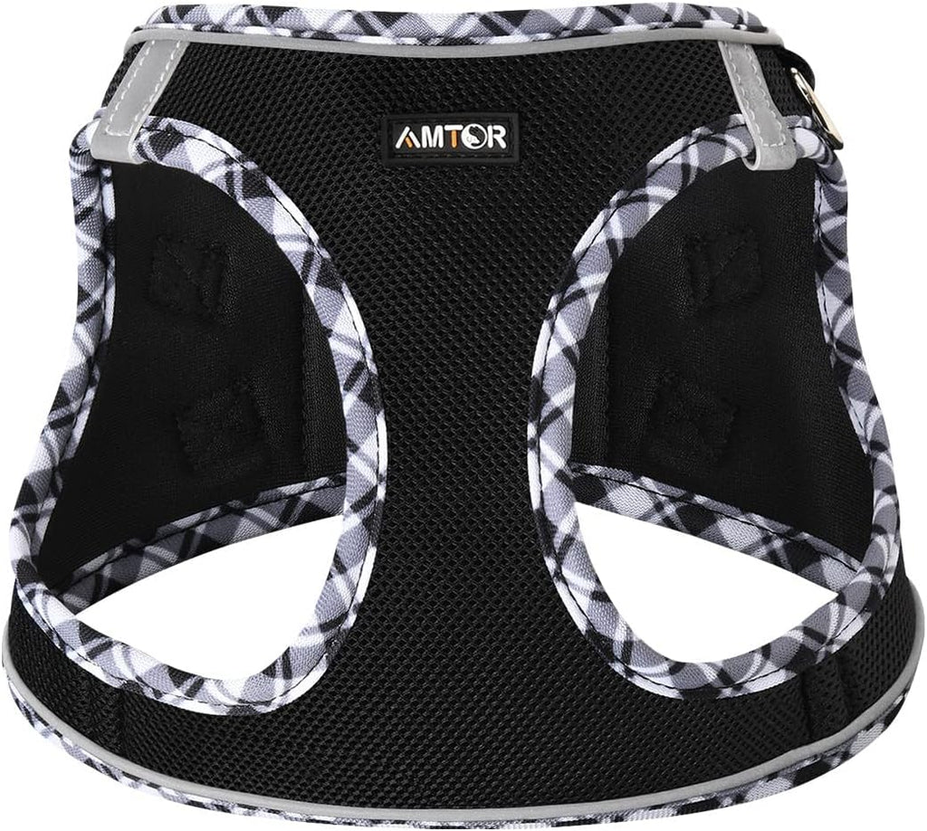 AMTOR Small Dog Harness with Leash Set, No Escape Easy Walk Puppy Harnesses for Training Walking, Step-in Reflective Soft Dogs Vest for XS S Medium Extra-Small Large Sized Dog(Blackwhite,M)