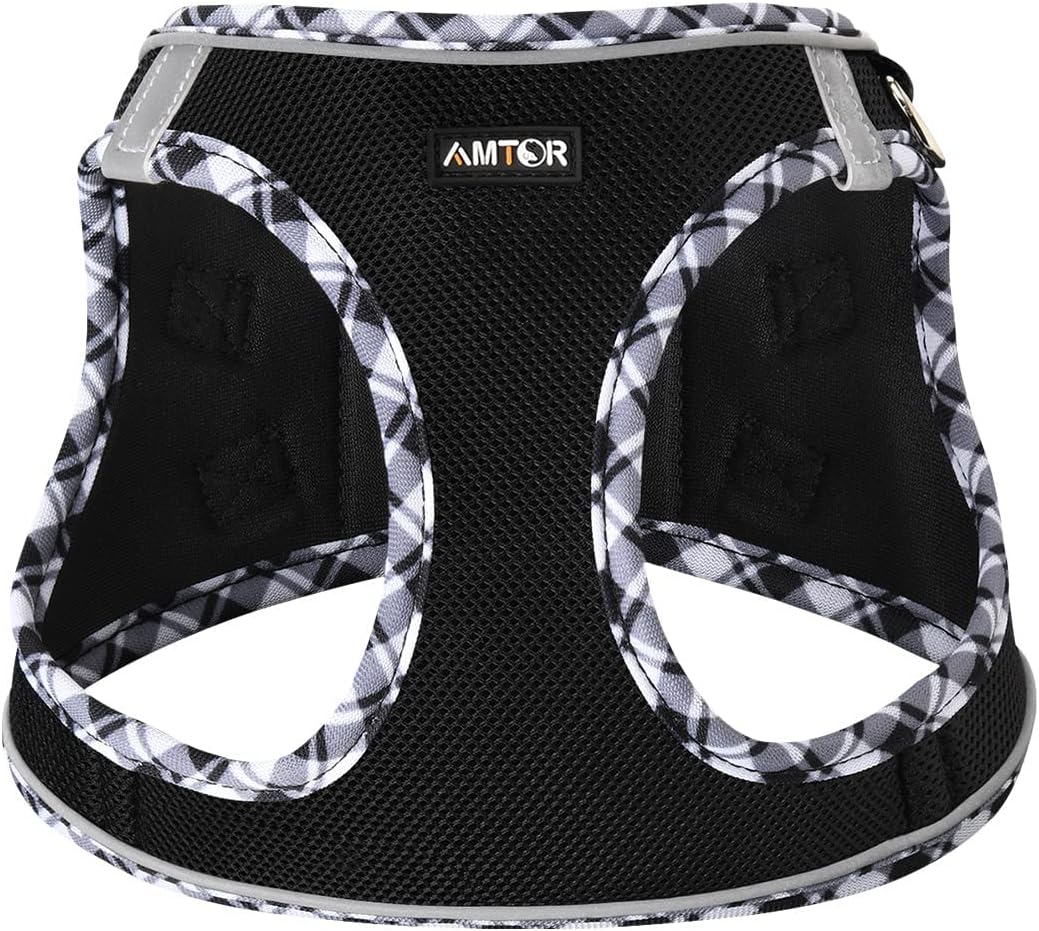 AMTOR Small Dog Harness with Leash Set, No Escape Easy Walk Puppy Harnesses for Training Walking, Step-in Reflective Soft Dogs Vest for XS S Medium Extra-Small Large Sized Dog(Blackwhite,M)