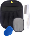 Rainsleep Pet Hair Remover Gloves, Dog Grooming Glove for Shedding, Reusable Deshedding Gloves with Built-in Bath Brush and Flea Comb, for Furniture, Car, Couch, Clothes