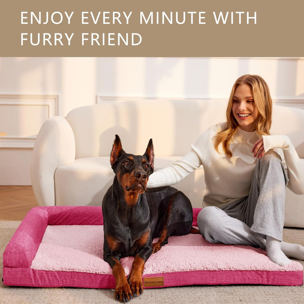 Patas Lague Orthopedic Large Dog Bed Washable Pet Sofa Bed 48''X30''Pink