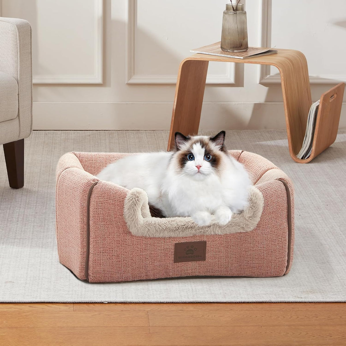 Cat Beds for Indoor Cats, 2-in-1 Cat Bed Cave with Anti-Slip Bottom, Cozy Cats House Tent Suitable for All Seasons, for Small & Medium-Sized Pets Pink(M:15X15X15Inch)