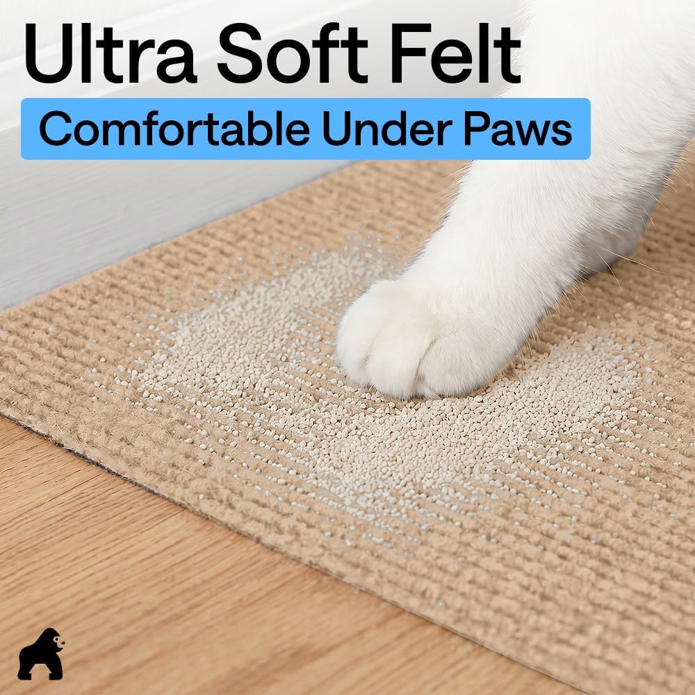 GORILLA GRIP Cat Litter Mat, Soft Felt Scatter Catcher, 30x24, Beige