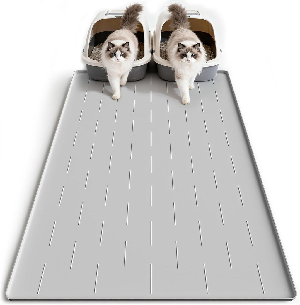 Pieviev Extra Large Silicone Litter Box Mat, Easy to Clean, 40'' x 28'' | Deep Grooves Trap Litter, Soft on Kitty Paws, Cat Mat with Non-Slip Backing, Raised Edge Catch Urine and Spills