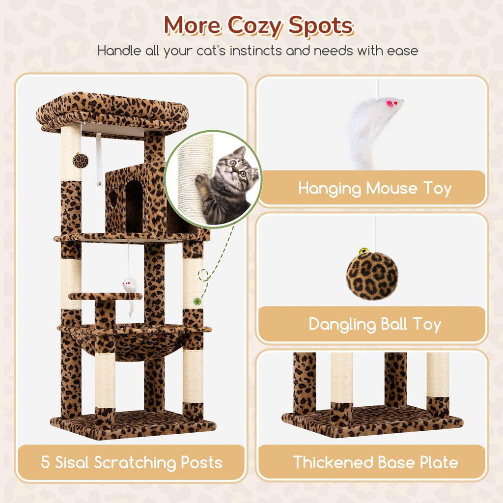 Globlazer Leopard Cat Tree Tower with Scratching Post for Indoor Cats, F53