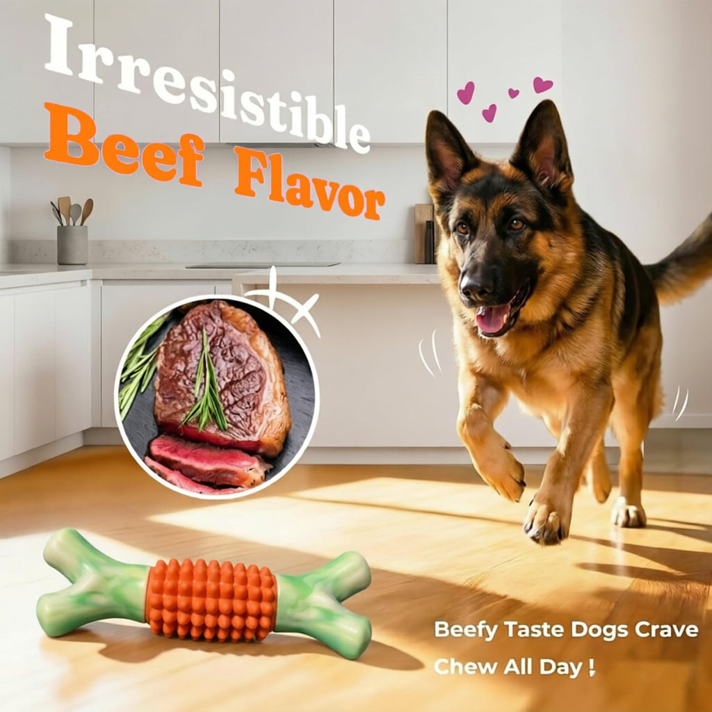 Dog Toys for Aggressive Chewers, Tough Stick Chew Bone | Durable Rubber & Nylon Dog Bones, Indestructible Dog doys for Medium,Large Dogs,Beef Flavor