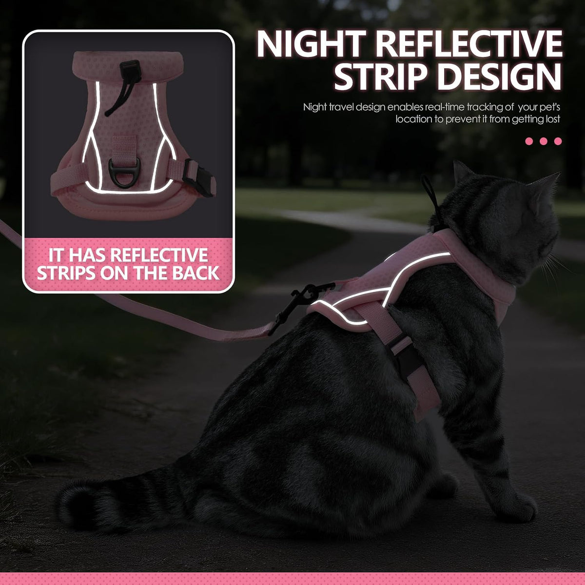 JOHNBOLIN Cat Harness and Leash Set - Escape Proof, Adjustable Breathable Vest Harnesses with Reflective Strips, Easy Control & Secure Walking for Small Medium Large Cats Kitten Collar (Pink, Medium)
