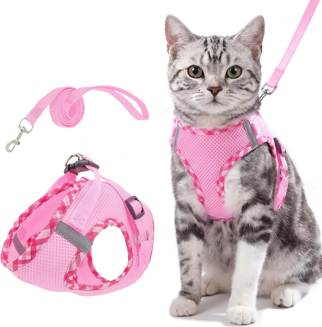 Tensho Cat Harness and Leash Set Escape Proof Vest, Pink S