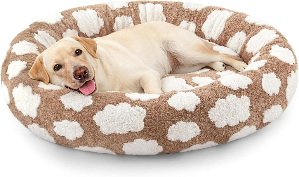 JOEJOY Jacquard Donut Round Large Sized Dog Bed, Brown, 36x36x8in