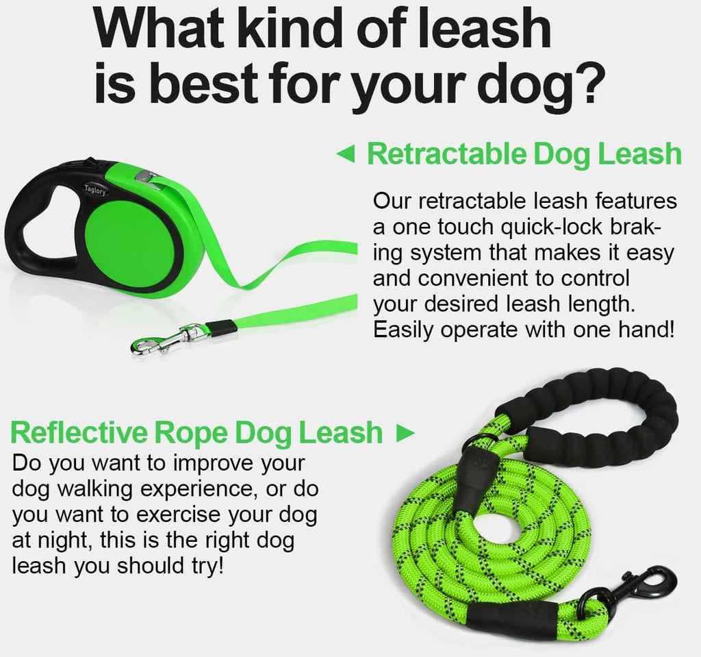 Taglory Retractable Dog Leash, One-Handed Brake, 16ft, Up to 44 lbs, Green