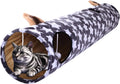 Cat Tunnel -Straight-Shaped, Gray Star Pattern, Soft Velvet Exterior, Oxford Fabric Fog-Proof Interior, Plush Toy Ball, Easily Washable, Conveniently Foldable, 47.2in/120cm