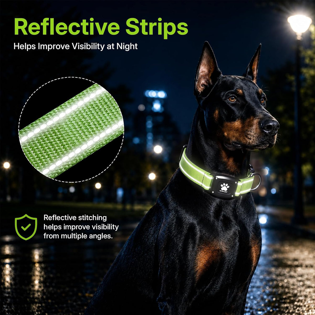 GPS Dog Collar with Tracker, Waterproof, No Monthly Fee, Green, XS