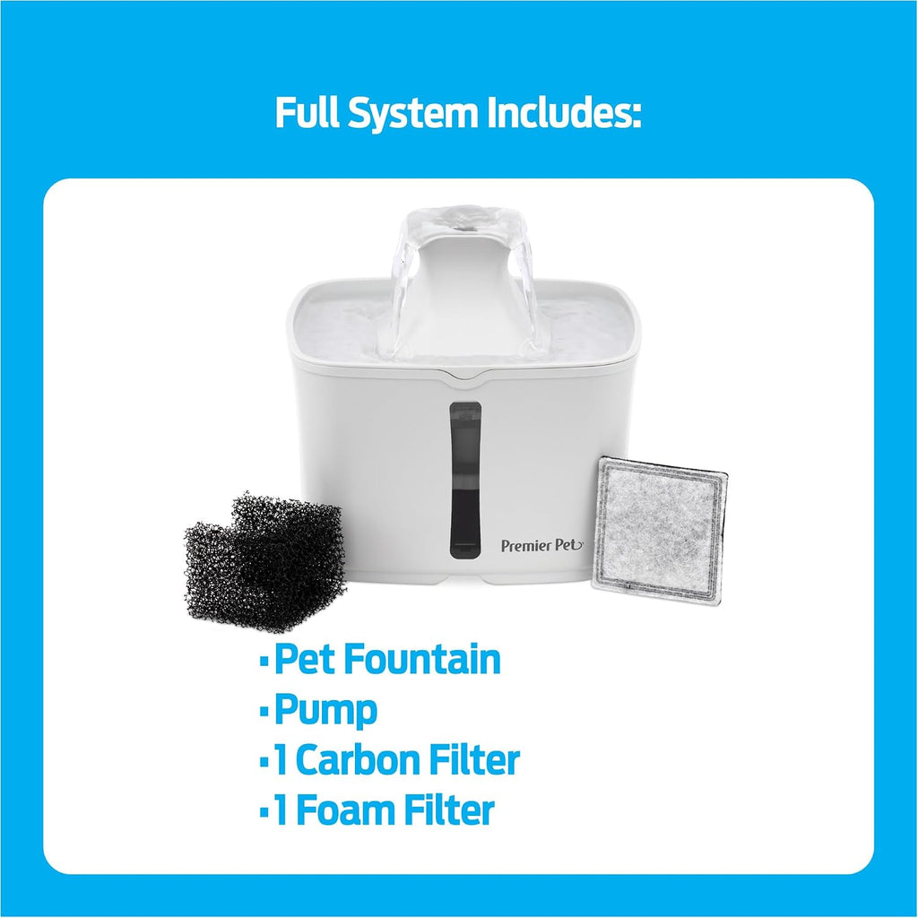 Premier Pet 60 oz Automatic Water Fountain for Dogs & Cats, Dual-Filter