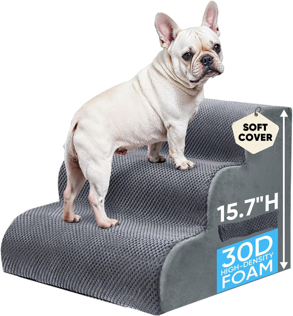 PAWSCRAT 3-Step Pet Stairs for High Beds & Sofas, 15.7''H Dog Stairs, Grey
