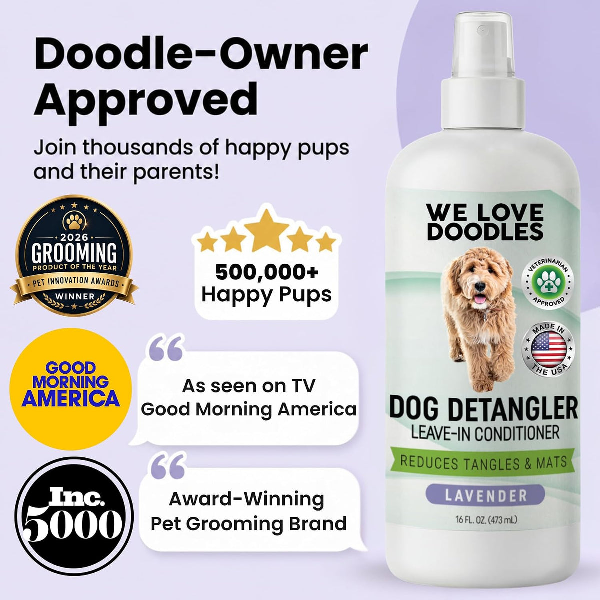 Dog Detangler Spray, Leave-in Conditioner Spray for Dogs, Lavender, 16 OZ