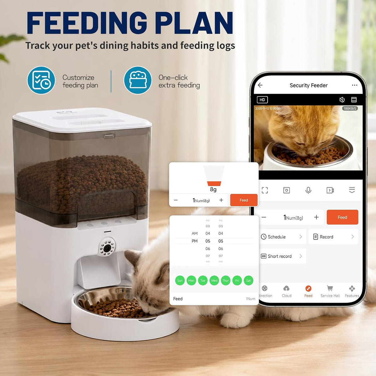 Automatic Cat Feeder, 6L Cat Food Dispenser for Cats & Dogs