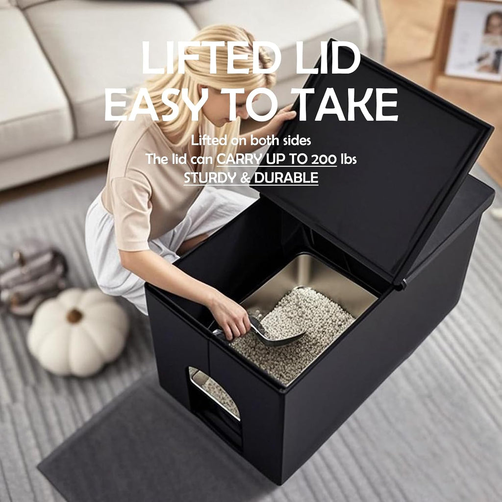 MEEXPAWS Cat Litter Box Enclosure Furniture XXL Velvet Lift Design Lid | Extra Large Hidden Cat Washroom Bench Ottoman, Storage Cabinet Dog Proof, Urine Proof, Easy Clean, Quick Assembly, Pink