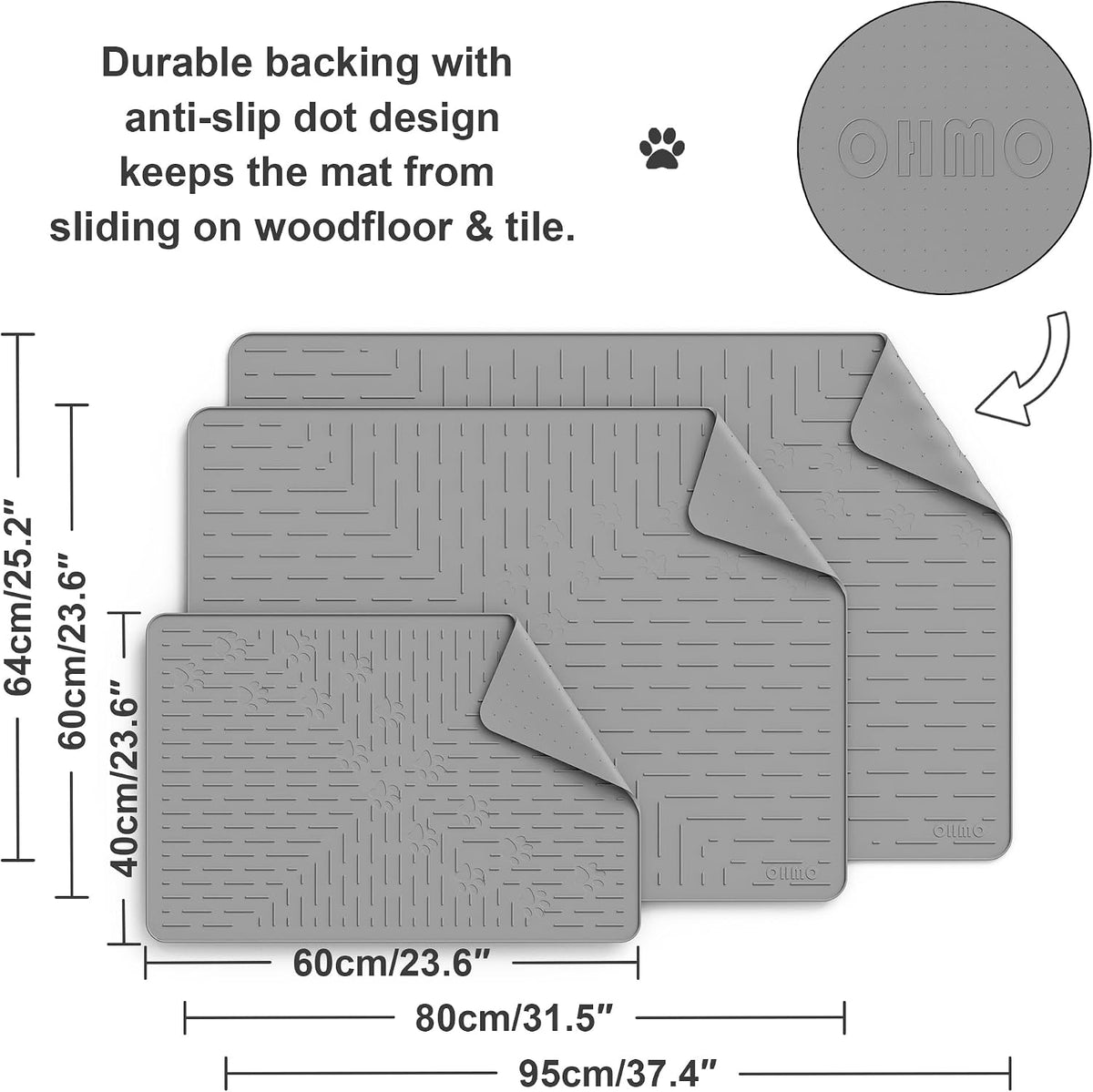 OHMO XL Cat Litter Mat, 37.5x25.2 Silicone Trapping Mat Grey | for Kitty Litter Box, Easy Clean, BPA Free Rubber, Center Litter Collection, Easy Pour-Back, Waterproof, Odor-Resistant