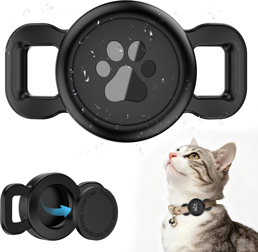 Airtag Collar Holder for Cats or Small Dogs, Waterproof, 1 Pack Black