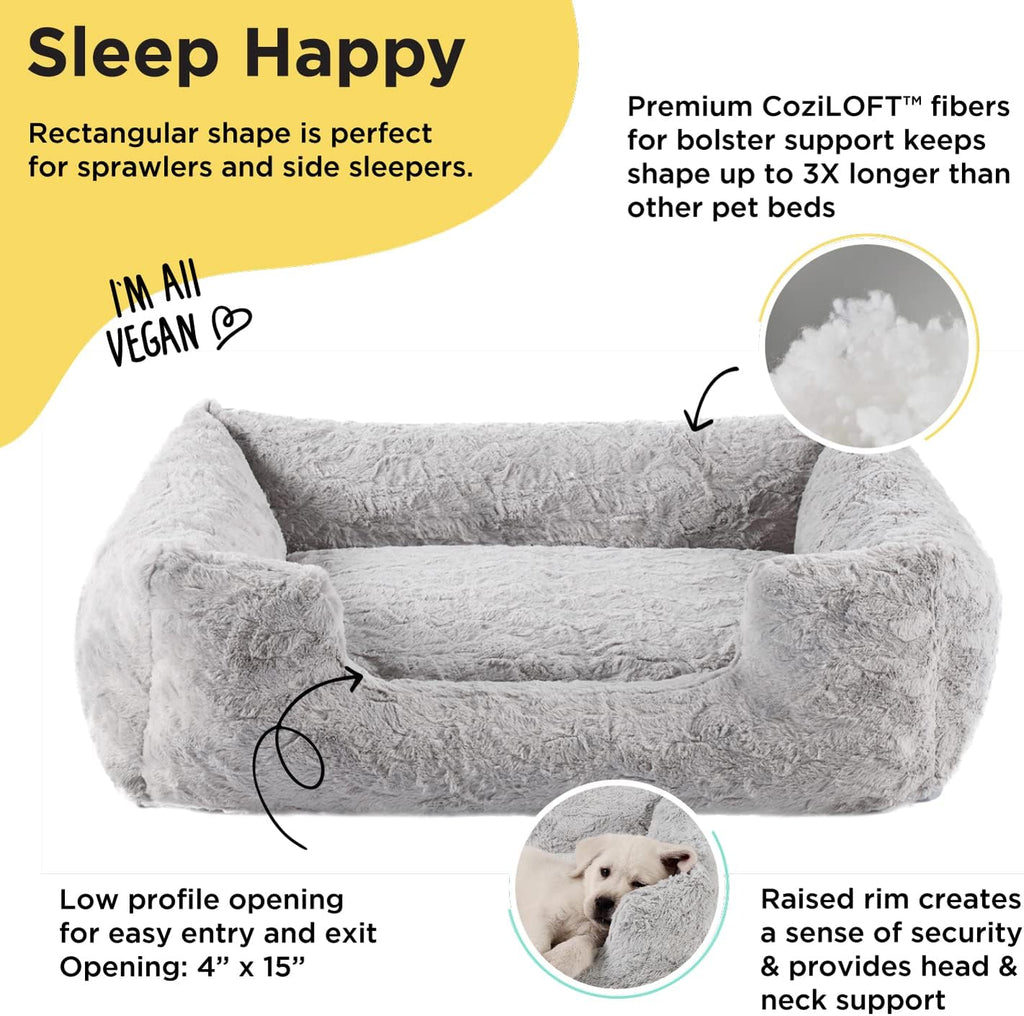 Best Friends by Sheri Lounge Dog Bed, Lux Faux Fur, Gray, 36" x 27"