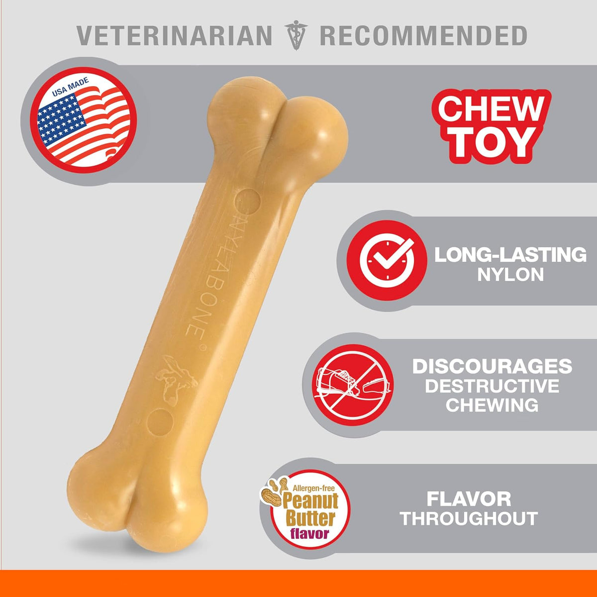 Nylabone Power Chew Original Bone Chew Toy, Peanut Butter Flavor, Small