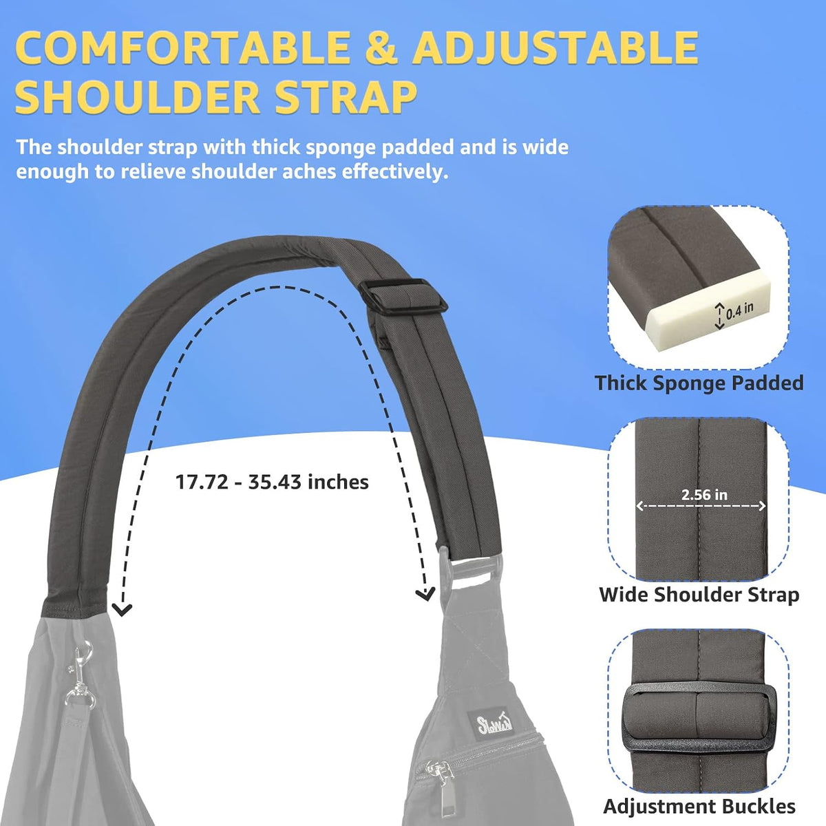 SlowTon Dog Carrier Sling - Thick Padded Shoulder Strap Adjustable, Grey M