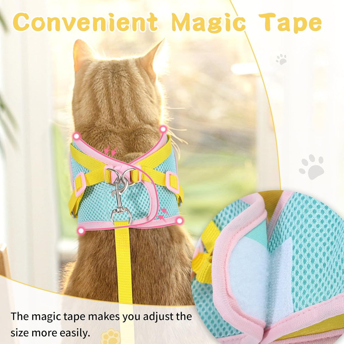 Cat Harness and Leash Set, Escape Proof Soft Vest Walk Yellow Small