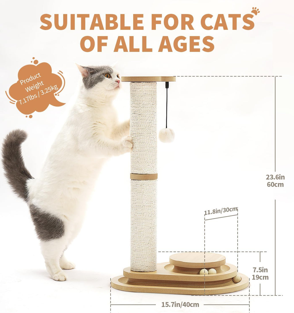 Made4Pets Cat Scratching Post for Indoor Cats with Ball Track 23.4"