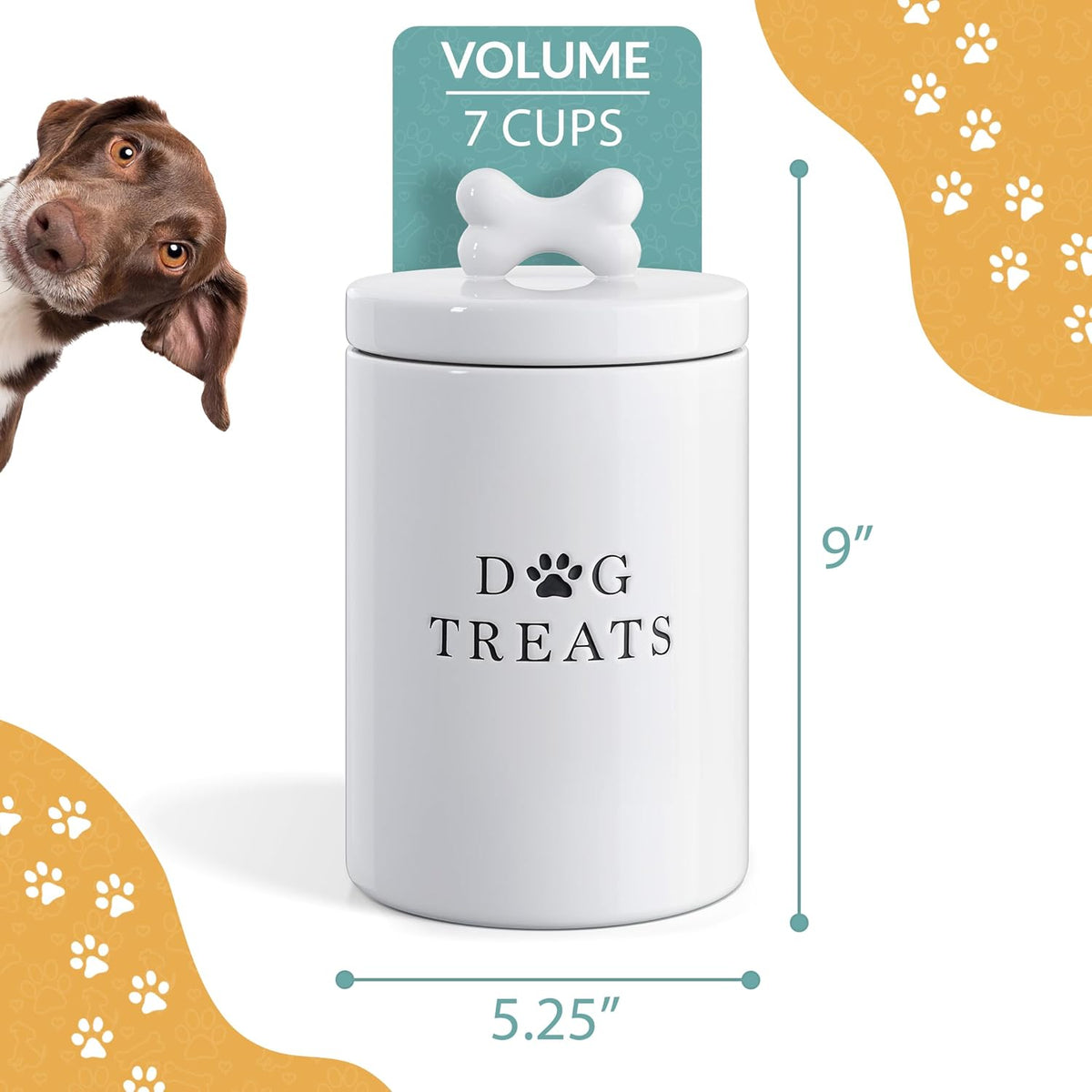 Barnyard Designs Ceramic Dog Treat Container with Airtight Lid (White) | Large Rustic Storage Canister and Cookie Jar for Kitchen Counter; Airtight Lid Keeps Food Fresh; Farmhouse Decor 