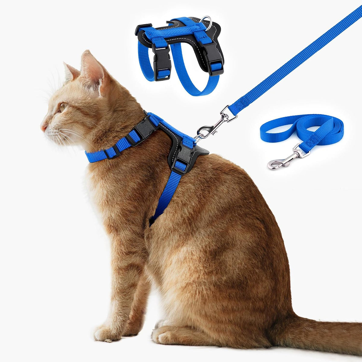 Plutus Pet Adjustable Cat Harness and Leash Set, with Leather Trim