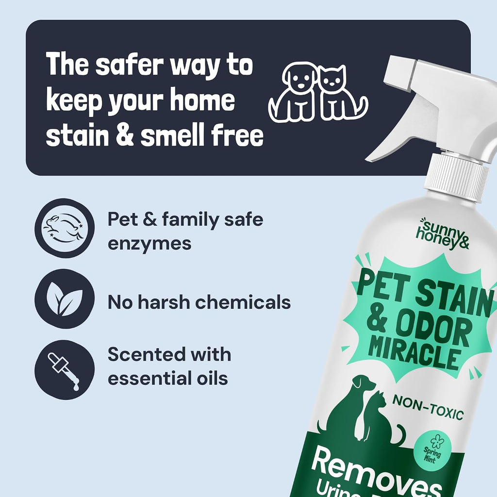 Sunny & Honey Carpet Cleaner Spray, Enzyme Pet Stain Remover, 32oz Mint