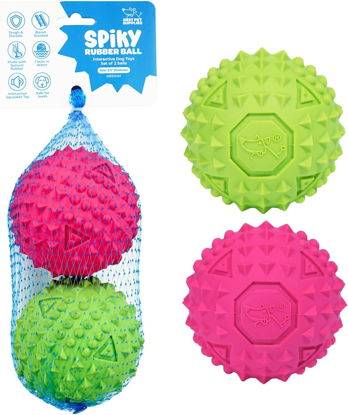 Best Pet Supplies Squeaky Dog Toys with Soft Durable Fabric for Small, Medium and Large Pets Interactive Toy for Indoor Play, Supports Active Biting and Play - Fuchsia, Green, Medium