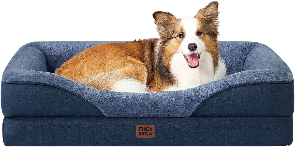 EHEYCIGA Orthopedic Dog Bed for Large Dog, Memory Foam Dog Couch, Navy