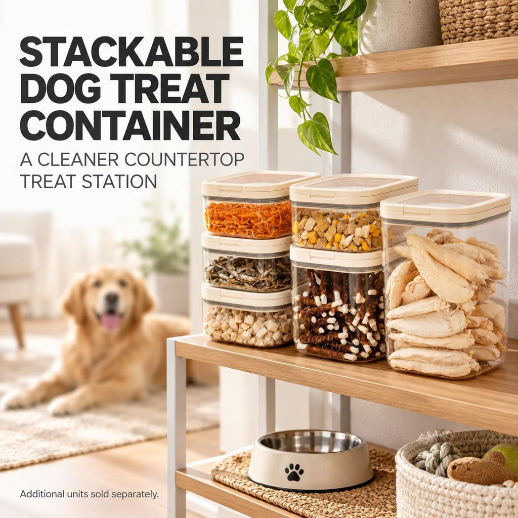 LivLab Mker Pet Treat Container, 5.28QT, One-Handed Open, Clear, Stackable