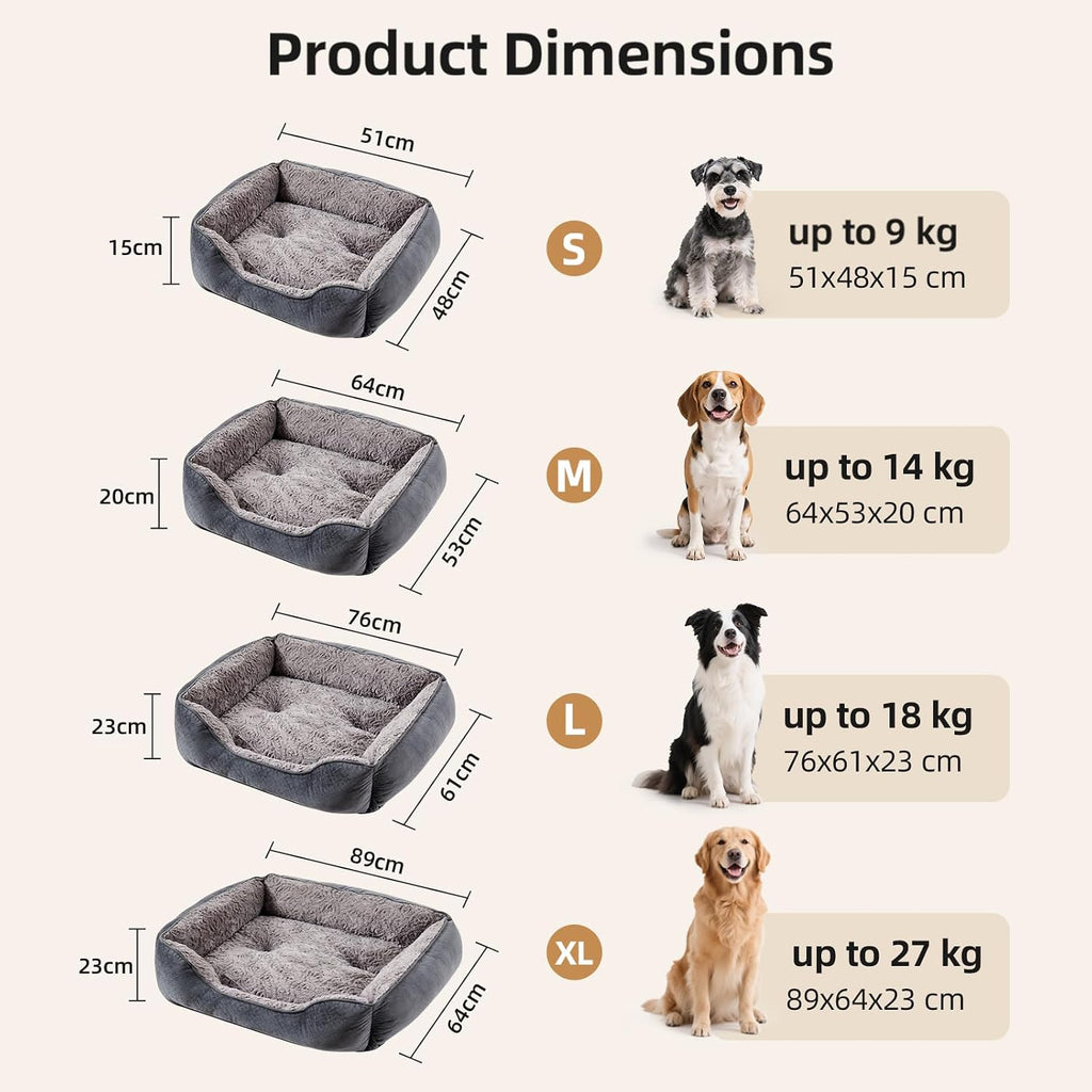 Dog Bed Medium, Super Soft Rectangle Dog Beds, Washable Warming Pet Bed with Anti-Slip Bottom, Anti-Anxiety, Grey, 25 x 21 x 8inch