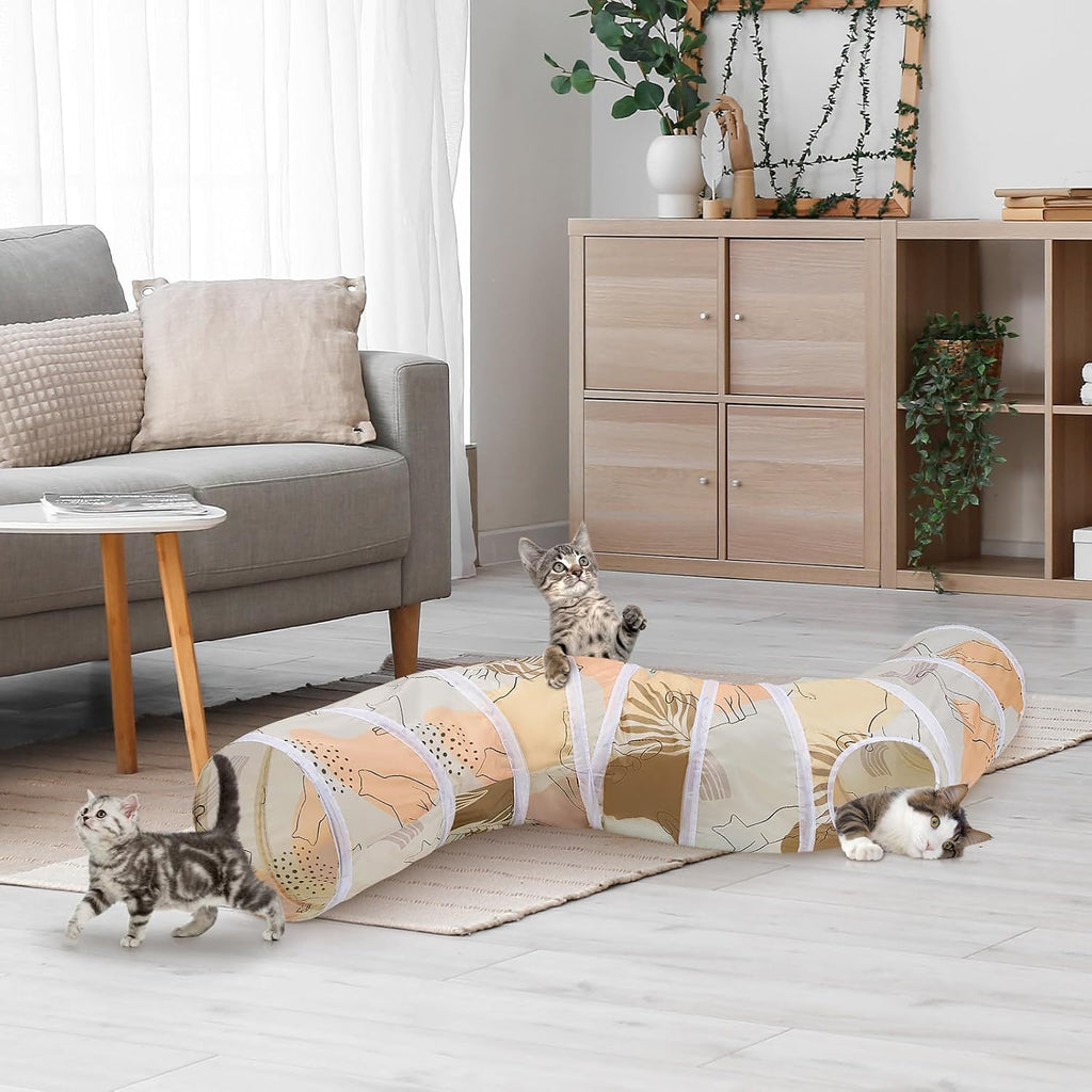 Glittme Cat Tunnel, Cat Tunnels for Indoor Cats, S-Shape Cats Cave with Cat Toys, Foldable Cat Tubes and Tunnels for Cats, Rabbit, Puppy, Guinea Pig