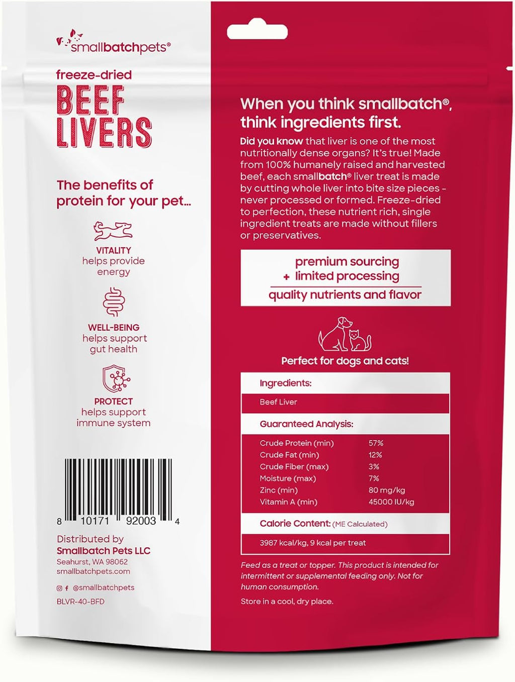 smallbatch Freeze Dried, Single Ingredient Beef Liver Dog & Cat Treats 4oz